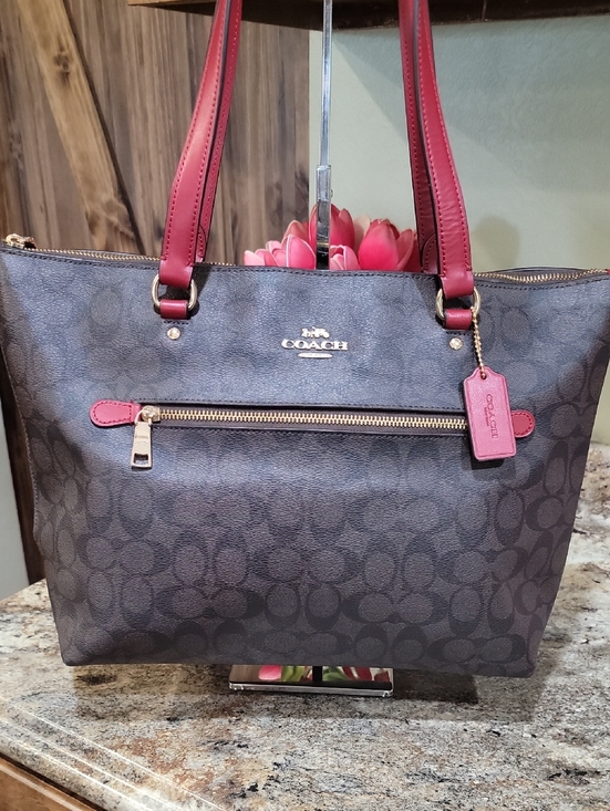 Coach Handbags - Coach Gallery Tote in Signature Canvas, red /brown color